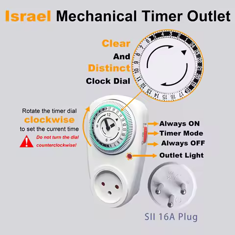 24-Hour Cycle Timer Socket Israeli Plug, Home Smart Timer Switch Israeli Plug Timer Socket, 24-Hour