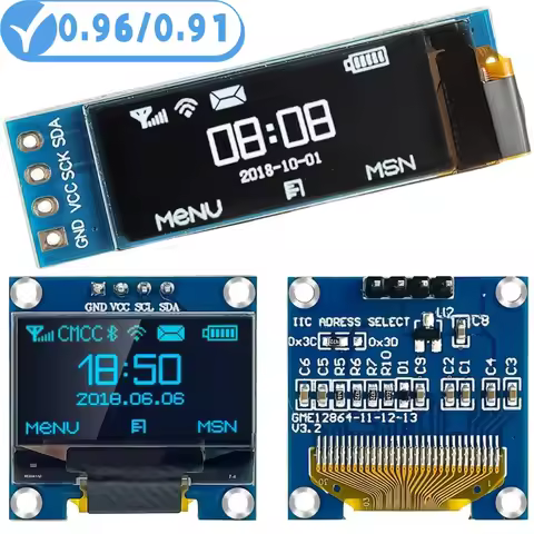 0.91inch 0.96 inch oled IIC Serial White OLED Display Module 128X64 I2C SSD1306 12864 LCD Screen Boa