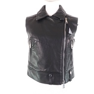 全新未使用MONCLER RODEIA 拉鍊真皮背心，附品牌標誌扣，黑色，0 碼，女款