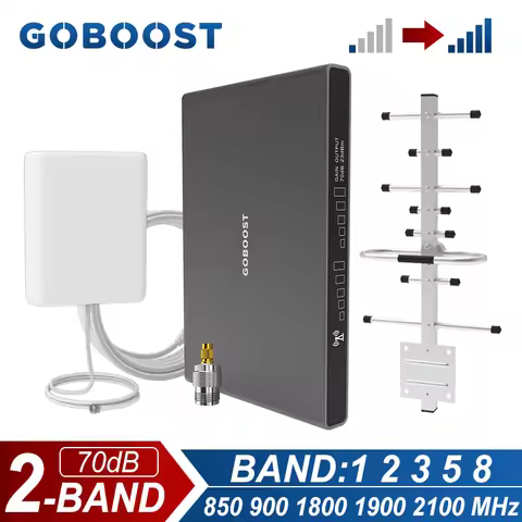 GOBOOST 70dB 2G+3G+4G Dual-Band Signal Amplifier Cellular Booster 850 900 1800 1900 2100 MHz Network