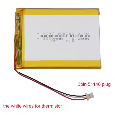 3.7V 2500mAh 9.25Wh Rechargeable Lipo Battery 3Pin MOLEX 51146 Plug 306080 For PSP DVR DVD GPS Power
