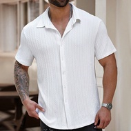 เสื้อเชิ้ตแบบเรียบง่าย แขนสั้น ไม่มีซับใน สำหรับผู้ชาย ไซส์ใหญ่