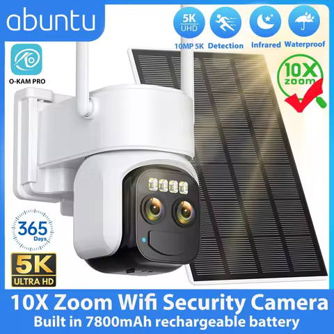 10MP 5K Wifi Security Camera Solar Outdoor 10X Digital Zoom Wireless Surveillance Camera Auto Tracki