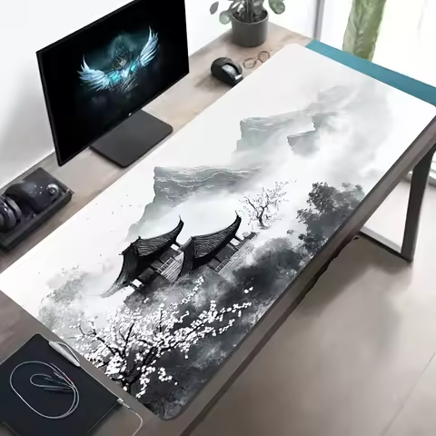 CIFBUY Large Gaming Mouse Pad Ink Wash Landscape Pavilion Non-slip Washable Rubber Base Oversized De