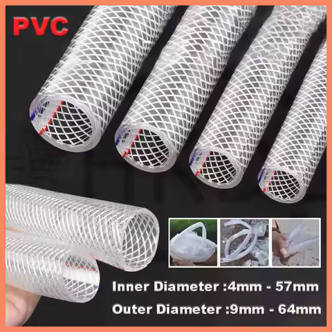 Transparent PVC Hose Flexible Reinforced Braided Food Grade Water Oil Air Tube Pipe ID 4mm -69mm OD