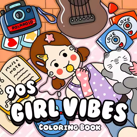 90's GIRL VIBES: Coloring Book for Adults Featuring Cute Cozy Daily Activities for Relaxation (Cozy 