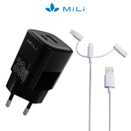 Combo sạc nhanh MiLi PD33W GaN - HC-H33 và Cáp sạc 3 trong 1 MiLi - HI-L31 - Bảo hành 2 Năm