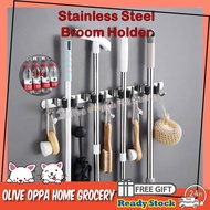 【Ready Stock】Stainless Steel Mop Broom Holder Broom Hook Holder Wall Mount Broom Holder Storage Rack