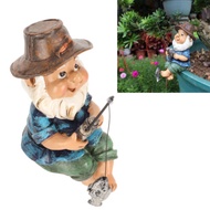 Fishing Gnome Sitter Funny UV Resistant Resin Decorative Outdoor Garden Lawn Gnome for Yard Garden D