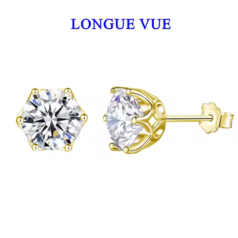 14K Gold Filled Moissanite Ear Stud Piercing Anti-allergy AU585 K Gold Push-Back Stud Earrings for W