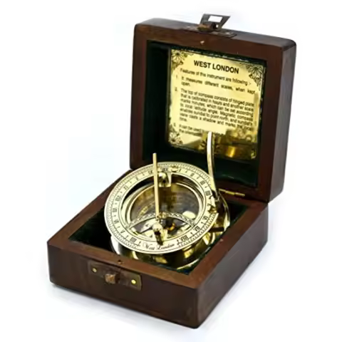Antique Brass Sundial Compass Sundial Clock in Box Gift Sun Clock Ship Replica Watch Ship Decoration
