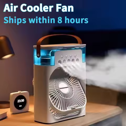 Household Five Hole Spray Fan Mini Air Cooler Desktop Atomizing Humidifier Led Night Light Plug-in H