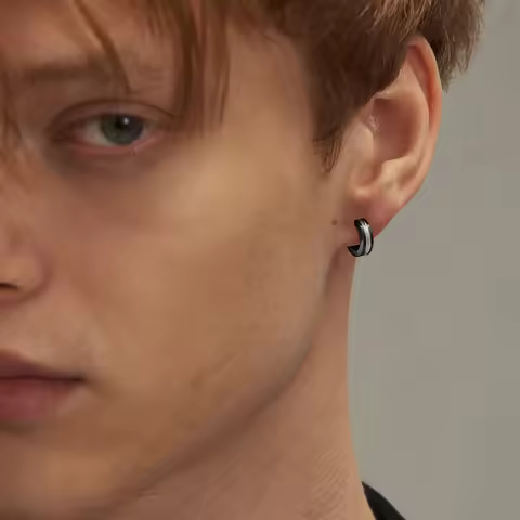 New Stainless Steel Hoop Earrings for Men,Waterproof Two Tone Huggies Earrings,Trendy Simple Jewelry