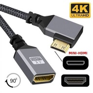 包郵✨4K HDMI 轉接線 4K Type-C MINI HDMI 1.4 公頭 90 度左轉轉 HDMI 母頭延長線，適用於 DV MP4 相機、DC 筆記型電腦