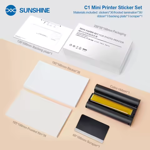 SUNSHINE C1 Mini Mobile Phone Color Film DIY Printer Sticker Set,Sticker*36,Frosted Coating*36,Pad*1