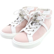 狀況極佳的 HERMES 22SS Daydream Kelly 五金皮革和帆布高筒運動鞋，白色和粉紅色，尺寸 36.5，義大利製造。