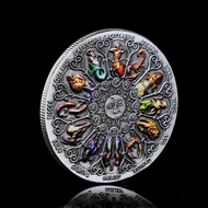 Constellation Painted Ancient Silver Coin Twelve Constellation Commemorative Coin Goddess of Luck Guardian Coin 12 Constellation Coin Collection 4.30