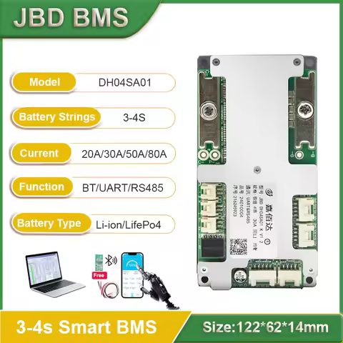 JBD Lifepo4 BMS 4S 12V 3S Smart BMS Li-ion 20A 30A 50A 80A BT BMS RS485 CAN UART With Series Connect