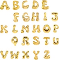 26Pcs Gold Plated Letter Charms Set, 18K Bubble Initial Pendants, Stainless Steel A-Z Alphabet for J