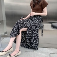 Váy Dài Bohemian Chống Nắng Đi Biển Váy Midi Cạp Cao Váy Xếp Ly Ren Họa Tiết Hoa Váy Nửa Thân Váy Nữ