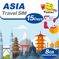 Happy Asia SIM Card แฮปปี้ เทเลคอม เอเชีย - 15 วัน 8 กิกะไบต์ ซิมการ์ดท่องเที่ยวแบบเติมเงิน (5G/4G)