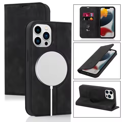 RFID Wallet Card Holder Macsafe Leather Flip Case for Magsafe IPhone 14 Plus 13 12 15 16 Pro Max 16P
