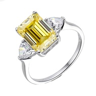 4ct Yellow Moissanite Women Ring 8x12MM Emerald cut Big Moissanite Diamonds Rings S925 Silver Eterni