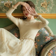 ☁✈Pakaian sweater langsing rajutan hitam musim luruh dan musim sejuk baru kecil jahitan jala jala se