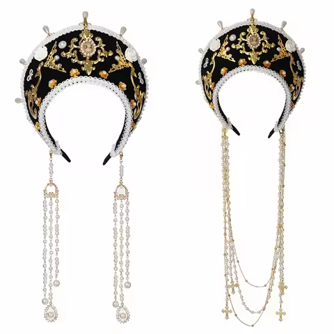 Royal Renaissance Tudor Crown Headpiece Women Medieval Elizabethan Queen Cosplay Hood Coronet Tiara 