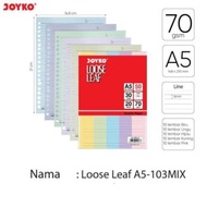 LOOSE LEAF JOYKO A5 Striped Color, 50 Sheets | JOYKO A5 BINDER PAPER REFILL | Line Line Line | 70 gs