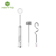 Maytto เครื่องปั่น Pengocok Telur Listrik มือถือเครื่องตีฟองนม USB ชาร์จได้เครื่องผสมแบบพกพาสำหรับครัวเครื่องตีทำฟองพร้อมหัวตี + หัวผสม + หัวโฟมสำหรับครีมกาแฟ