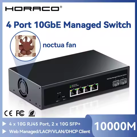 HORACO 10Gb Web Managed Switch 4 Port 10000Mbps Managed Ethernet Network Switch 2 Port 10G SFP+ Home