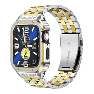 Luxury Strap+Case For Apple Watch 9 Band 45mm Bumper frame Cover Accessories Stainless Steel for iWa