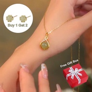Saudi Gold 24k Pawnable Legit Hetian Jade Pendant Necklace Women's Light Luxury Premium Clavicle Chain Jewelry