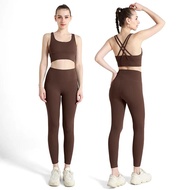 Summer New 2 Piece Yoga Clothes Womens Tracksuit Athletic Cross Back Nylon Yoga Top Women Sports Br