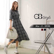 OB DESIGN ★ OBDESIGN ★ ORANGEBEAR ★ CHECKED ELASTIC WAIST DRESS ★ 2 COLORS ★ S-XXXL SIZE ★ PLUS SIZE