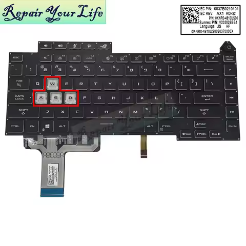 G513 US Backlit Laptop Keyboard for ASUS ROG Strix G15 G513Q G513QM G513QY GL543 English 0KBR0-4810U