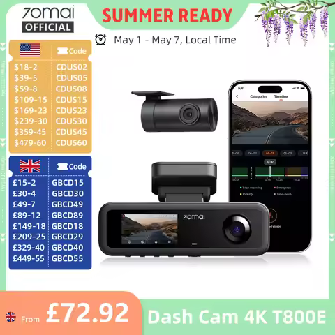 70mai 3-Channel Dash Cam T800E 4K HDR F1.55 Aperture Supercapacitor Voice Control GPS Car DVR 70mai 