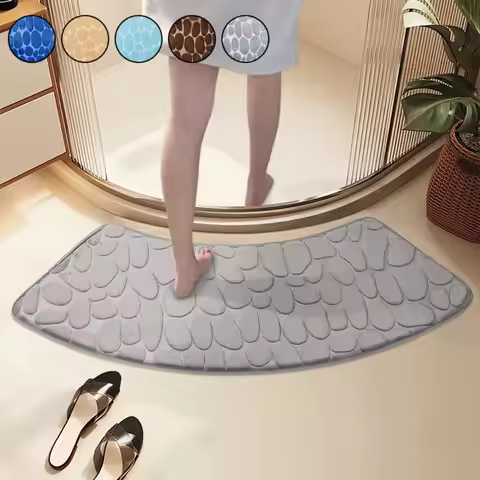 Practical Curved Bath Mat Cobblestone Thickened Shower Doormat Absorbent Non-slip Bathroom Floor Mat