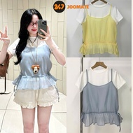 Basic T-shirt Set & Silk Shirt with 2 Drawstring Waist Freesize 247Joomate Minimalist Beauty Mixed F