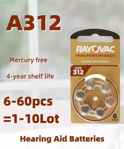 Hearing Aid Batteries 6-60PCS / 1-10Cards RAYOVAC PEAK 1.45V 312 312A A312 PR41 Zinc Air Battery For
