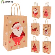 Santa Claus Xmas Tree Cartoon Pattern Gift Bag / Merry Christmas Kraft Paper Tote Bag / Handbag Retro Cowhide Paper Xmas Bags/ Xmas Party Decor Organizer Candy Bags