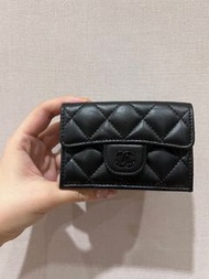 Chanel香奈兒so black mini wallet黑釦迷你三折短夾