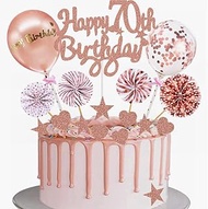 Yunchu Online Cake Decoration 70th Birthday Woman Happy 70th Birthday Cake Topper Rose Gold Cake Top
