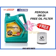 PERODUA 0W20 Fully Synthetic Engine Oil 3.5L + FREE OIL FILTER
