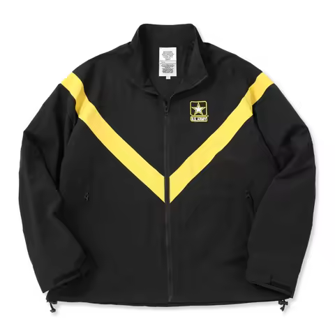 US Military APFU Jacket Army Black and Gold Physical Fitness PT Nylon Uniform Vintage Training And P