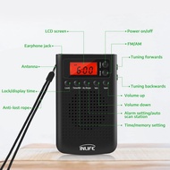 (USED) FM Pocket Radio, InLife Portable Digital Radio Alarm Clock Mini Digital  Tuning Stereo Radio Receiver with 3.5mm