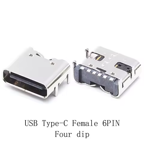 10pcs/lot Phone Tail Charging USB Jack Type C Female Connector 6Pin SMT Four Feet DIP