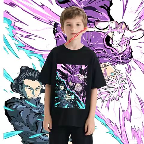 Kids Cotton Tshirt Jujutsu Kaisen Gojo x Geto Print Anime Cartoon Tops for Boys Girls 100-160cm Heig