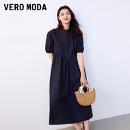 Vero Moda ผู้หญิง แขนพอง Midi เดรส ใส่สบาย ผ้าฝ้าย ฤดูใบไม้ผลิ ฤดูใบไม้ร่วง มาใหม่สไตล์ญี่ปุ่น ลำลอง